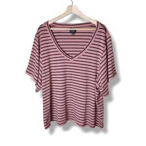 Oak & Trellis Striped V-Neck Boxy Tee | Pink/Black | Plus 2X